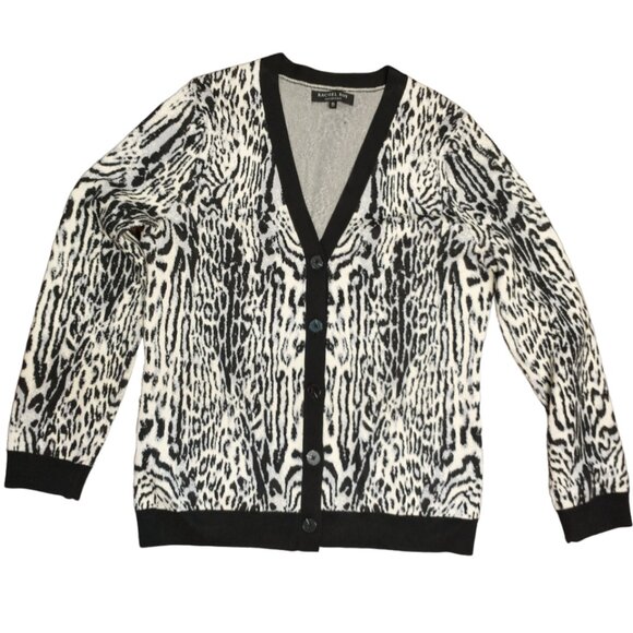 Rachel Roy Animal Print Cardigan Sweater Black and White XL - Picture 1 of 4